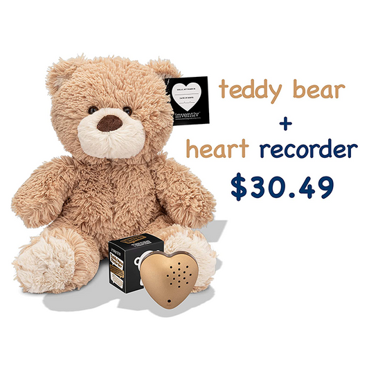Teddy Bear with Pouch + 1 Pack, Gold 30 Second Sound Recorder Heart Module Bundle